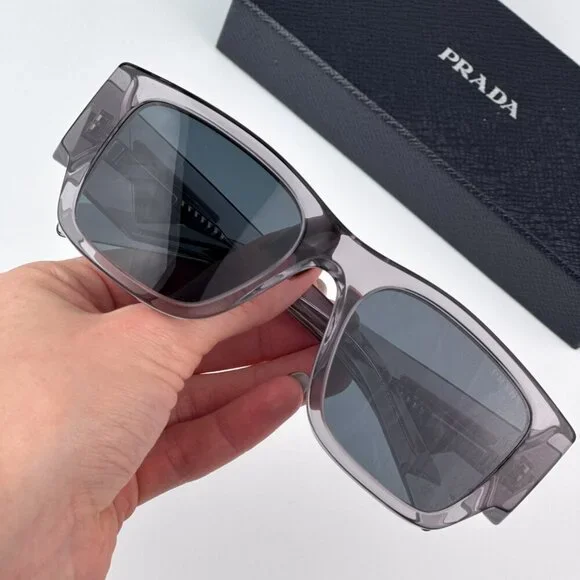 Prada PR10ZSF 16Z70B BRAND NEW Sunglasses Transparent Asphalt Grey Square Unisex - Picture 1 of 10
